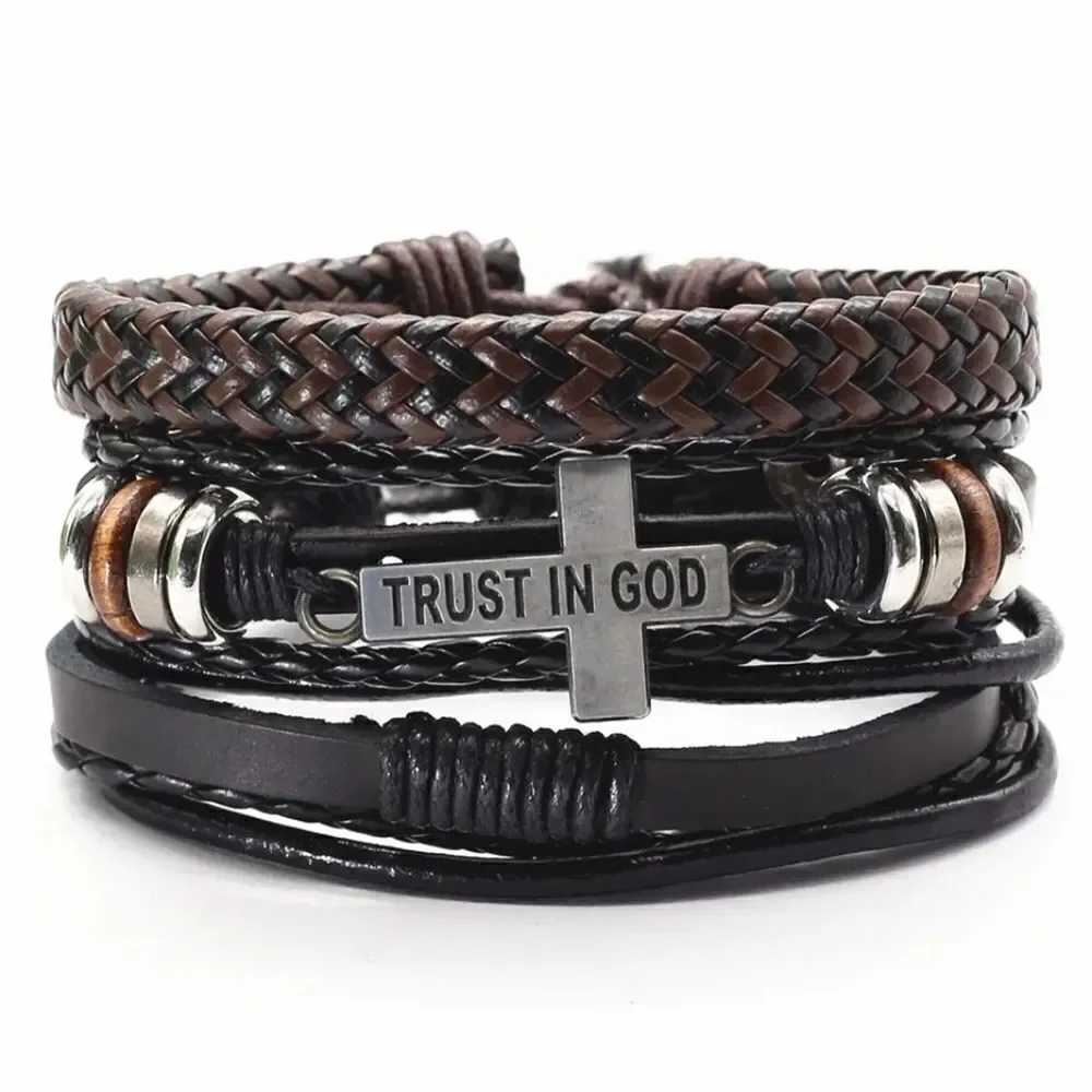 Leather Trust In God Bracelet